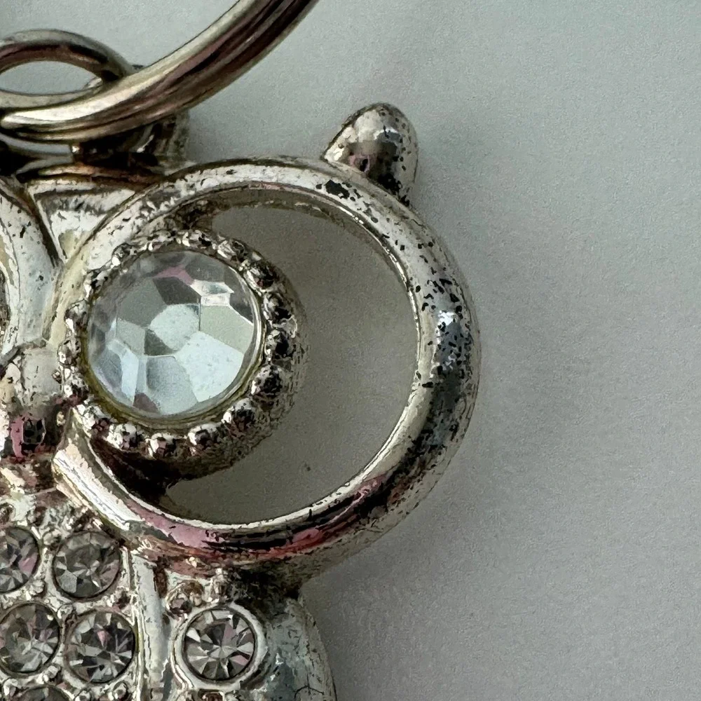 Silver Owl Rhinestone Keychain Pouch Bag Charm‎ Hanger